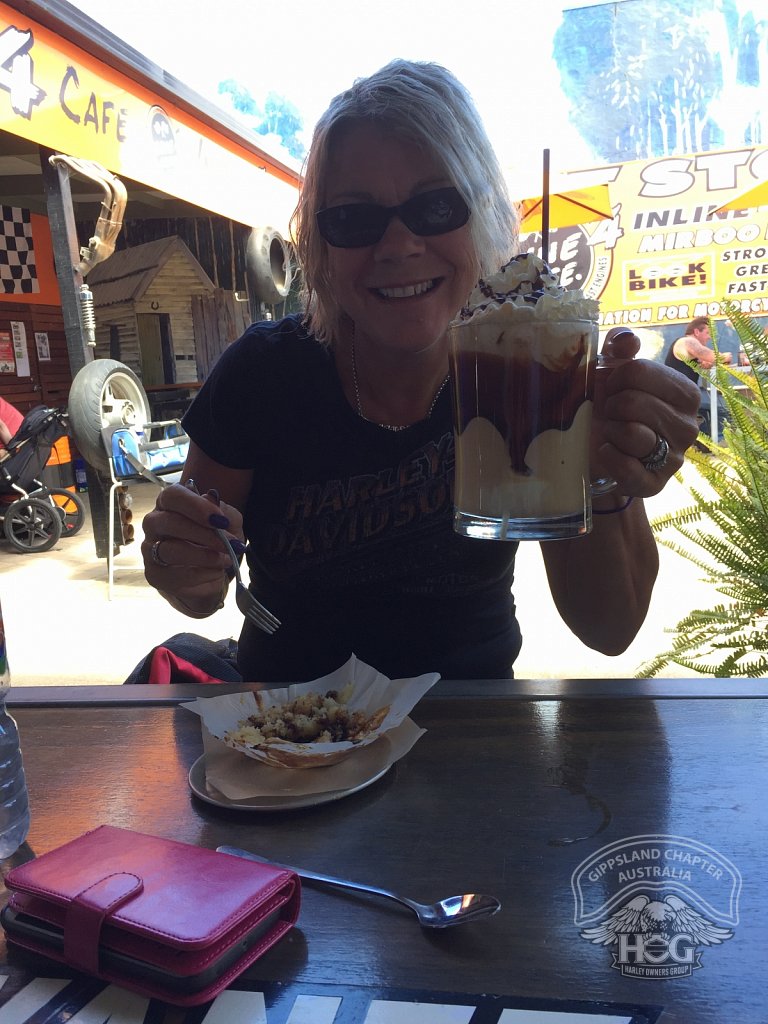 Sharon with her small Iced Coffee